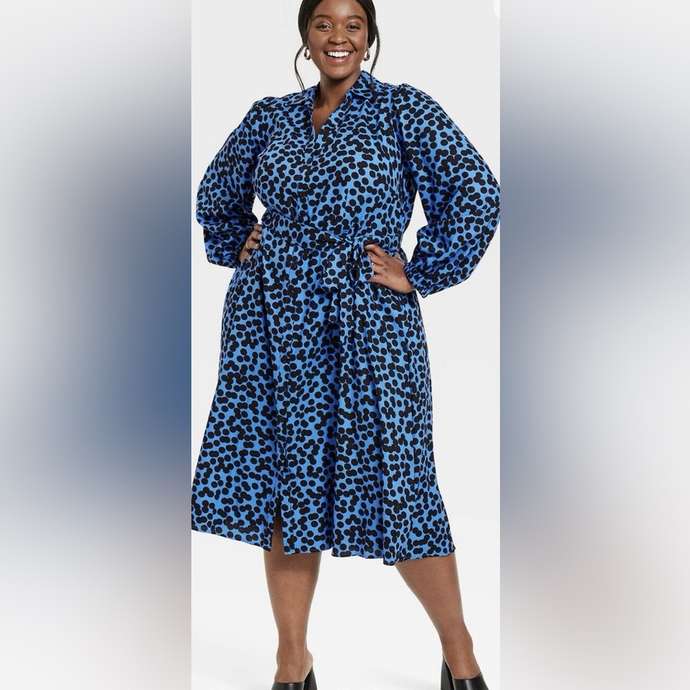 Ava Viv Blue and Black Polka Dot Dress